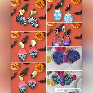 CLAY EARRINGS | Sugar Skull | Lightweight | Hypoallergenic | Handmade |